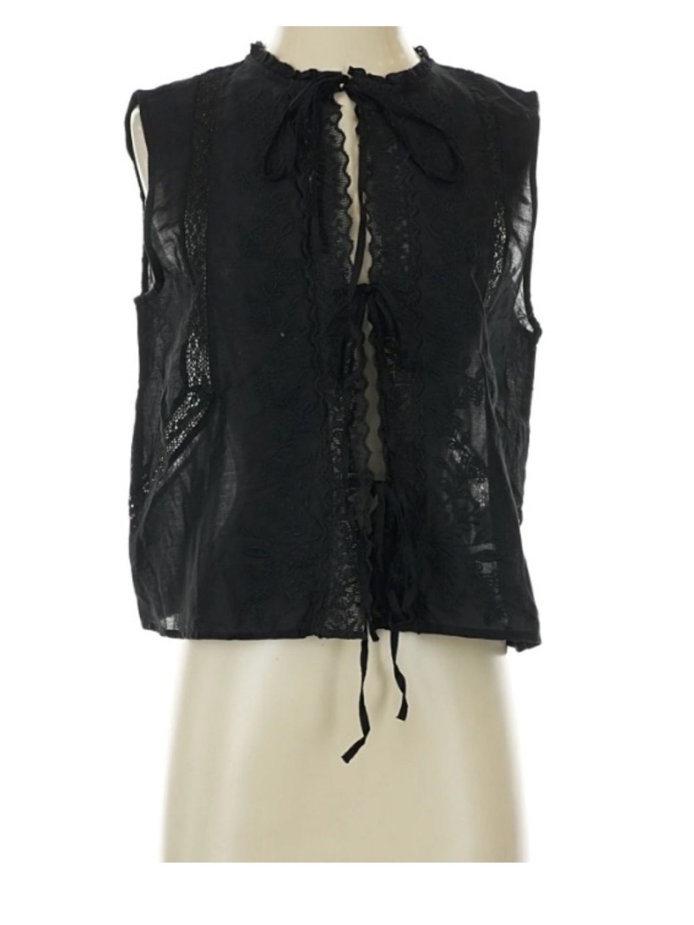 Zara Black 100% Cotton Tie Blouse S